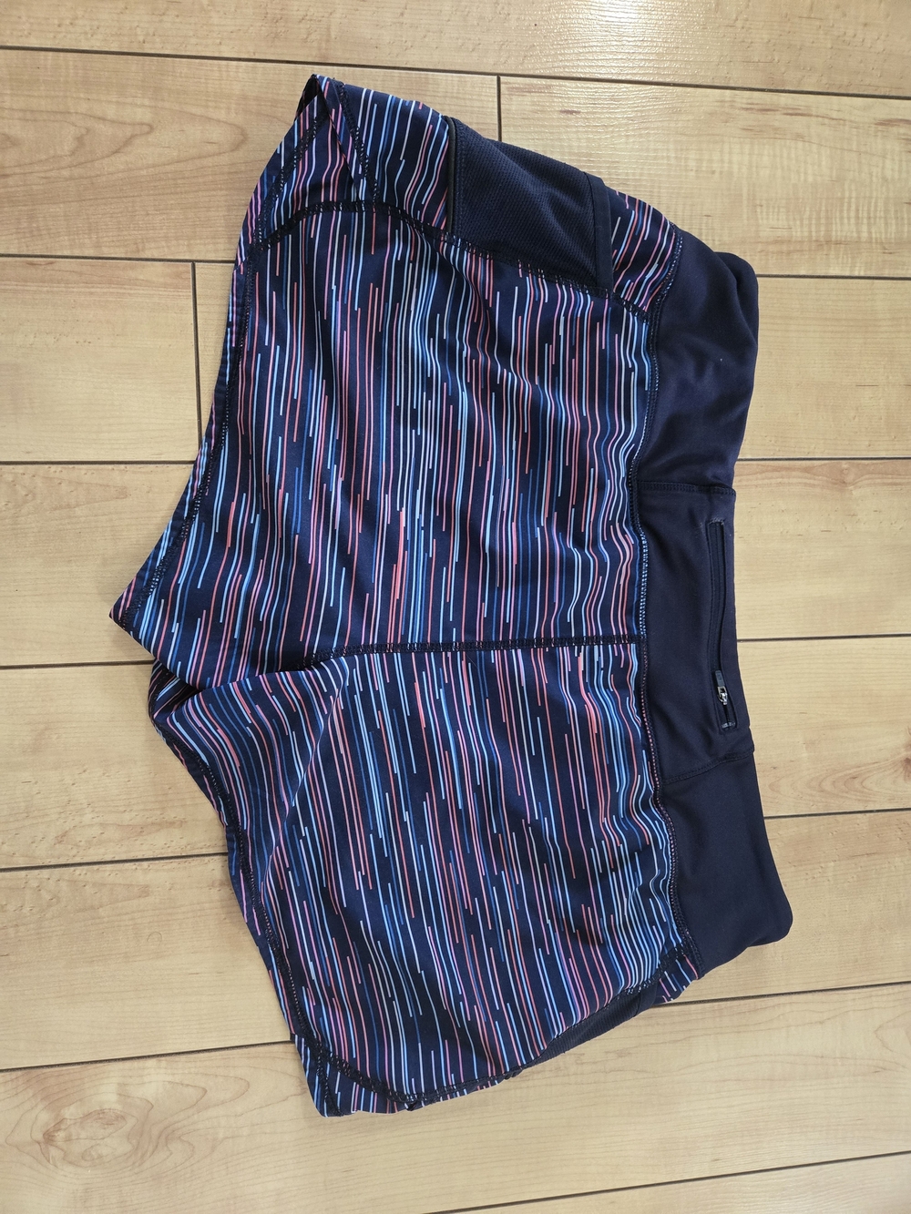 Athleta Shorts with Navy & Multicolor Stripe Print - Picture 2 of 5
